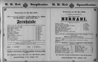 Theaterzettel (Oper und Burgtheater in Wien) 18760518 Seite: 1