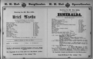Theaterzettel (Oper und Burgtheater in Wien) 18760520 Seite: 1
