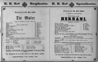 Theaterzettel (Oper und Burgtheater in Wien) 18760523 Seite: 1