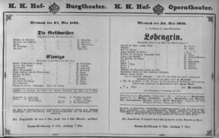 Theaterzettel (Oper und Burgtheater in Wien) 18760524 Seite: 1