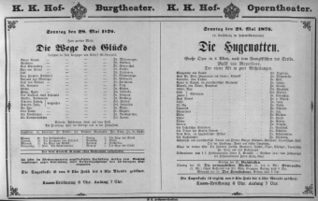 Theaterzettel (Oper und Burgtheater in Wien) 18760528 Seite: 1