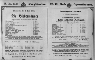 Theaterzettel (Oper und Burgtheater in Wien) 18760601 Seite: 1