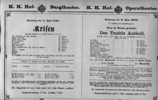 Theaterzettel (Oper und Burgtheater in Wien) 18760603 Seite: 1