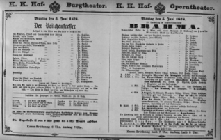 Theaterzettel (Oper und Burgtheater in Wien) 18760605 Seite: 1