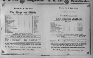 Theaterzettel (Oper und Burgtheater in Wien) 18760606 Seite: 1