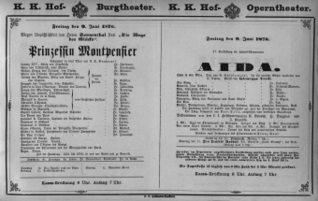 Theaterzettel (Oper und Burgtheater in Wien) 18760609 Seite: 1