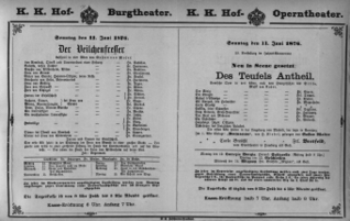 Theaterzettel (Oper und Burgtheater in Wien) 18760611 Seite: 1