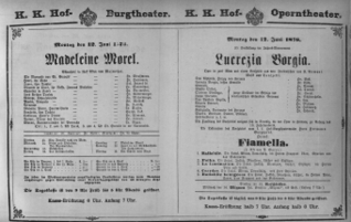 Theaterzettel (Oper und Burgtheater in Wien) 18760612 Seite: 1