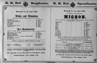Theaterzettel (Oper und Burgtheater in Wien) 18760614 Seite: 1