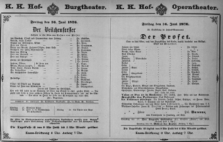 Theaterzettel (Oper und Burgtheater in Wien) 18760616 Seite: 1