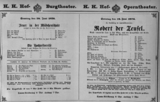 Theaterzettel (Oper und Burgtheater in Wien) 18760618 Seite: 1