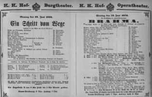 Theaterzettel (Oper und Burgtheater in Wien) 18760619 Seite: 1