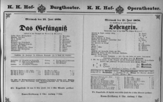 Theaterzettel (Oper und Burgtheater in Wien) 18760621 Seite: 1