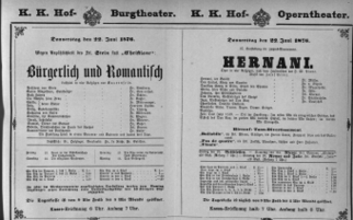 Theaterzettel (Oper und Burgtheater in Wien) 18760622 Seite: 1