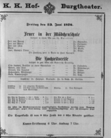 Theaterzettel (Oper und Burgtheater in Wien) 18760623 Seite: 1