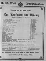 Theaterzettel (Oper und Burgtheater in Wien) 18760627 Seite: 1