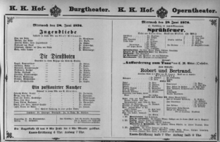 Theaterzettel (Oper und Burgtheater in Wien) 18760628 Seite: 1
