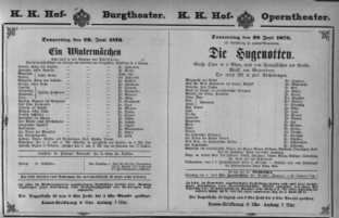 Theaterzettel (Oper und Burgtheater in Wien) 18760629 Seite: 1