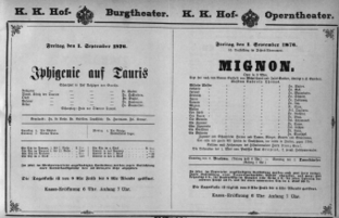 Theaterzettel (Oper und Burgtheater in Wien) 18760901 Seite: 1