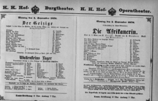 Theaterzettel (Oper und Burgtheater in Wien) 18760904 Seite: 1