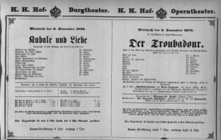 Theaterzettel (Oper und Burgtheater in Wien) 18760906 Seite: 1