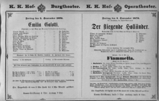 Theaterzettel (Oper und Burgtheater in Wien) 18760908 Seite: 1