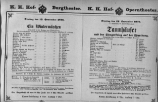 Theaterzettel (Oper und Burgtheater in Wien) 18760912 Seite: 1