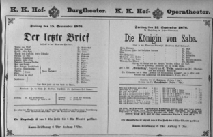 Theaterzettel (Oper und Burgtheater in Wien) 18760915 Seite: 1