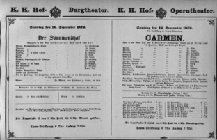 Theaterzettel (Oper und Burgtheater in Wien) 18760916 Seite: 1