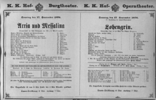 Theaterzettel (Oper und Burgtheater in Wien) 18760917 Seite: 1