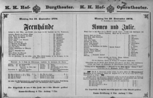 Theaterzettel (Oper und Burgtheater in Wien) 18760918 Seite: 1