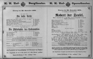Theaterzettel (Oper und Burgtheater in Wien) 18760926 Seite: 1