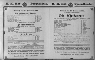 Theaterzettel (Oper und Burgtheater in Wien) 18760927 Seite: 1