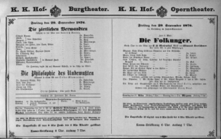 Theaterzettel (Oper und Burgtheater in Wien) 18760929 Seite: 1