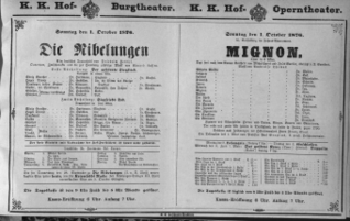 Theaterzettel (Oper und Burgtheater in Wien) 18761001 Seite: 1
