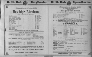 Theaterzettel (Oper und Burgtheater in Wien) 18761004 Seite: 1