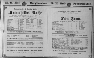 Theaterzettel (Oper und Burgtheater in Wien) 18761005 Seite: 1