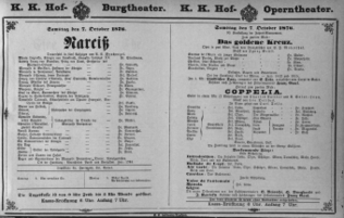 Theaterzettel (Oper und Burgtheater in Wien) 18761007 Seite: 1