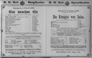 Theaterzettel (Oper und Burgtheater in Wien) 18761008 Seite: 1