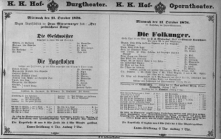 Theaterzettel (Oper und Burgtheater in Wien) 18761011 Seite: 1