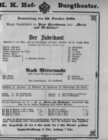 Theaterzettel (Oper und Burgtheater in Wien) 18761012 Seite: 1