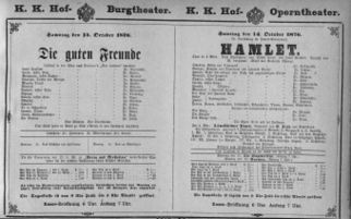 Theaterzettel (Oper und Burgtheater in Wien) 18761014 Seite: 1