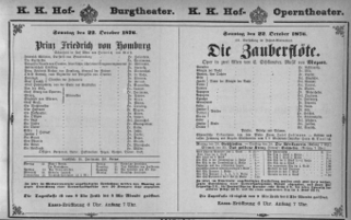 Theaterzettel (Oper und Burgtheater in Wien) 18761022 Seite: 1