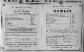 Theaterzettel (Oper und Burgtheater in Wien) 18761027 Seite: 1