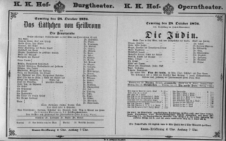 Theaterzettel (Oper und Burgtheater in Wien) 18761028 Seite: 1