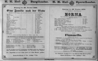 Theaterzettel (Oper und Burgtheater in Wien) 18761029 Seite: 1