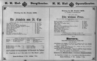 Theaterzettel (Oper und Burgtheater in Wien) 18761031 Seite: 1