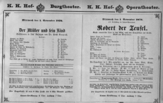 Theaterzettel (Oper und Burgtheater in Wien) 18761101 Seite: 1
