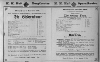 Theaterzettel (Oper und Burgtheater in Wien) 18761108 Seite: 1