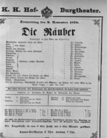 Theaterzettel (Oper und Burgtheater in Wien) 18761109 Seite: 1
